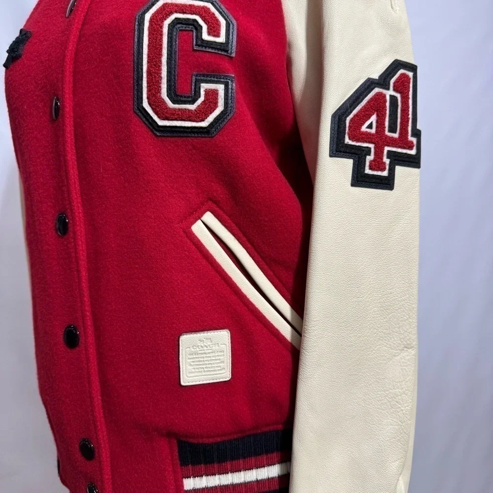 Coach • Varsity Wool & Leather Rocket Ship Patch Bomber Jacket US 6 RARE EUC